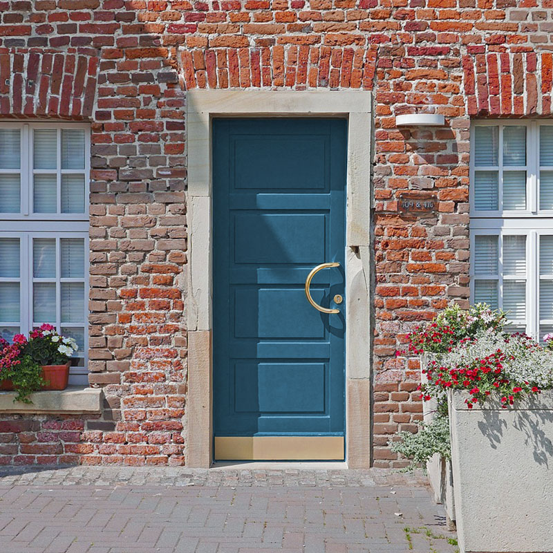 Blue Front Door on a Red Brick House