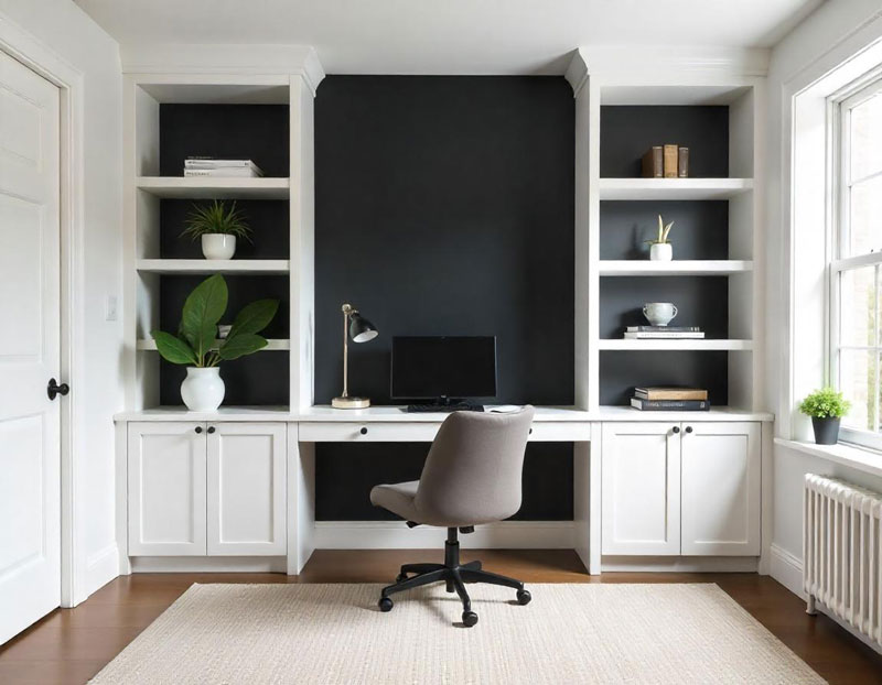 Home Office with Black Accent Wall