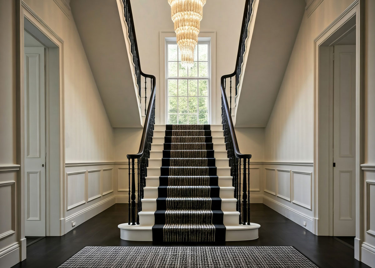 black and white decor staircase