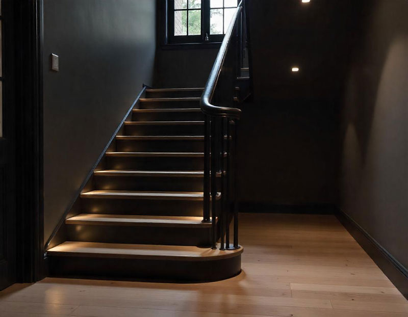 black staircase with concealed led lighting