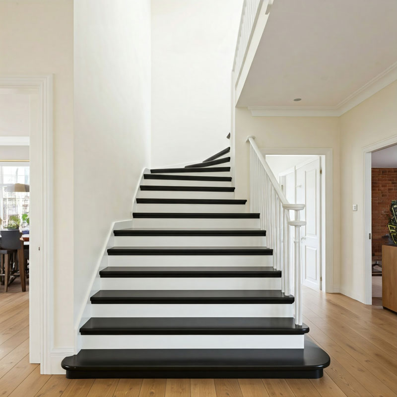 modern black and white staircase black treads white risers