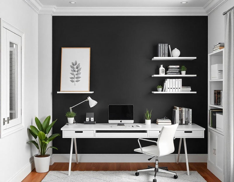 Home Office with Black Accent Wall