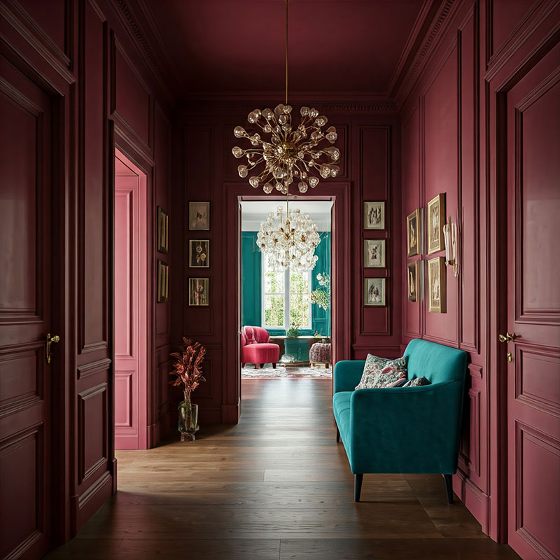 red colour drenched hallway